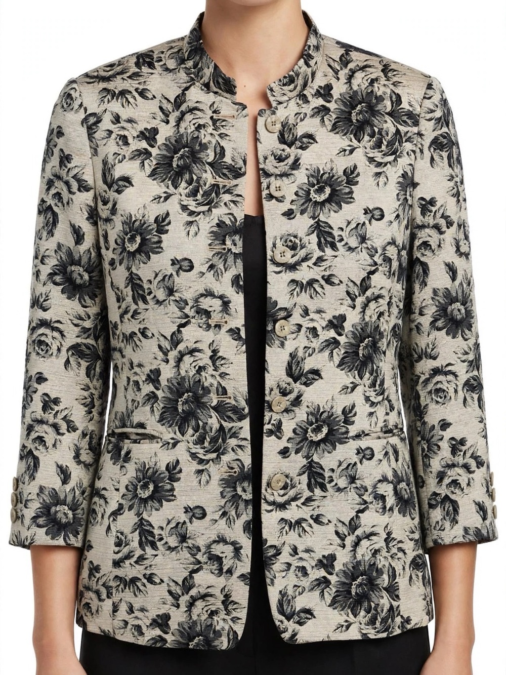 Jindo Uva Floral Jacquard Mandarin Collar Jacket (US 10/12)